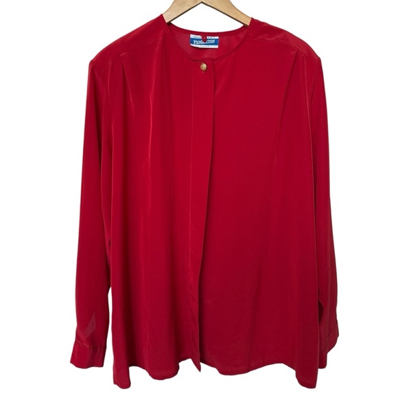 Pendleton Plus Women's 22W Red Long Sleeve Blouse Casual Button Top Gold Accents - Picture 1 of 12